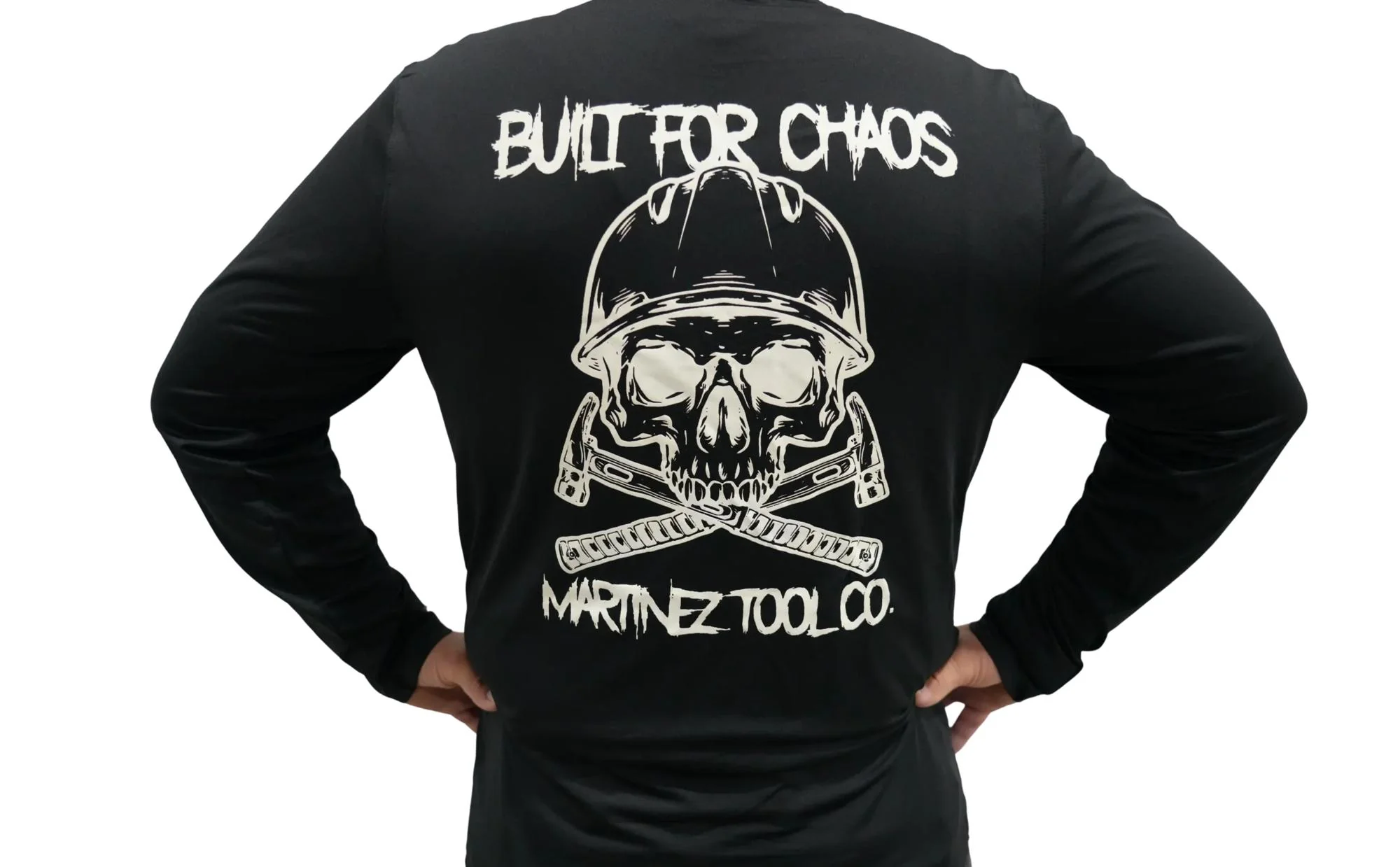 Built For Chaos Long Sleeve Active Wear T Shirt.  Martinez Flag M Logo On Left Front Chest and Built For Chaos Logo On Back - Image 2