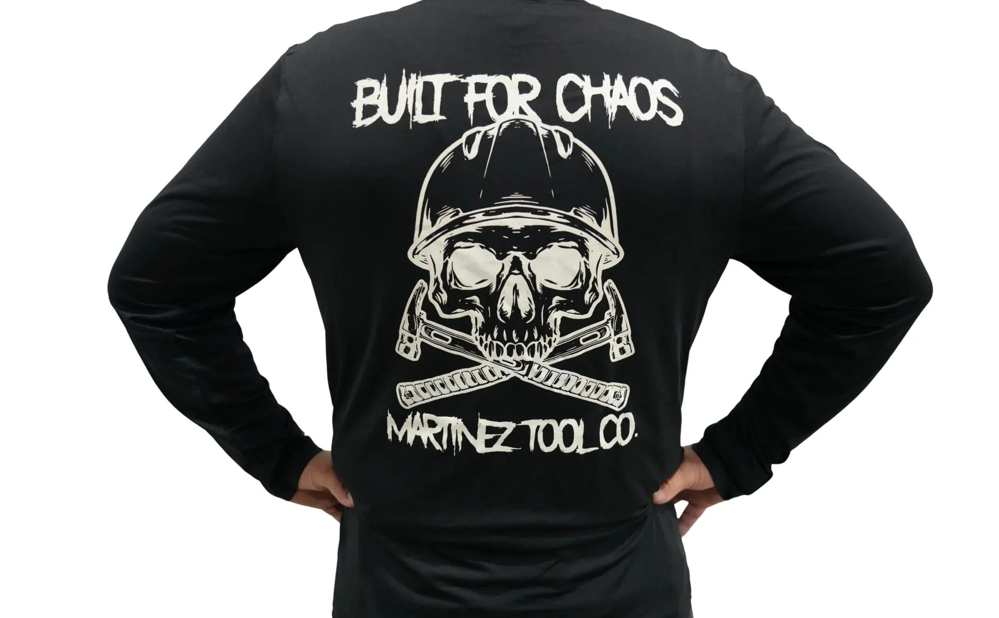 Built For Chaos Long Sleeve Active Wear T Shirt.  Martinez Flag M Logo On Left Front Chest and Built For Chaos Logo On Back - Image 2